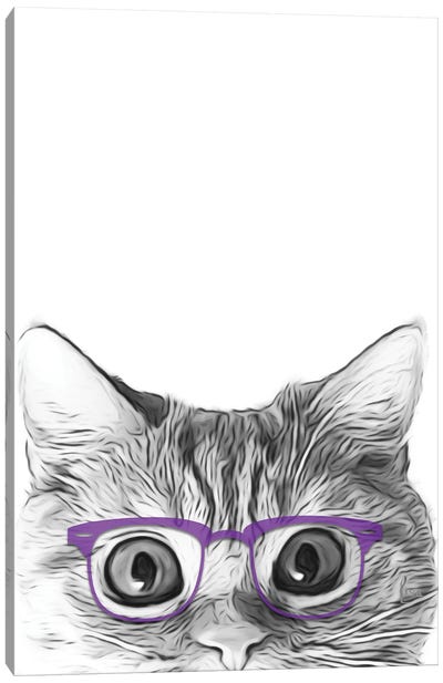 Cat Face With Violet Glasses Canvas Art Print - Printable Lisa's Pets