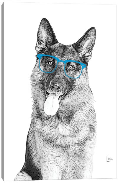 German Shepherd With Blue Glasses Canvas Art Print - German Shepherd Art