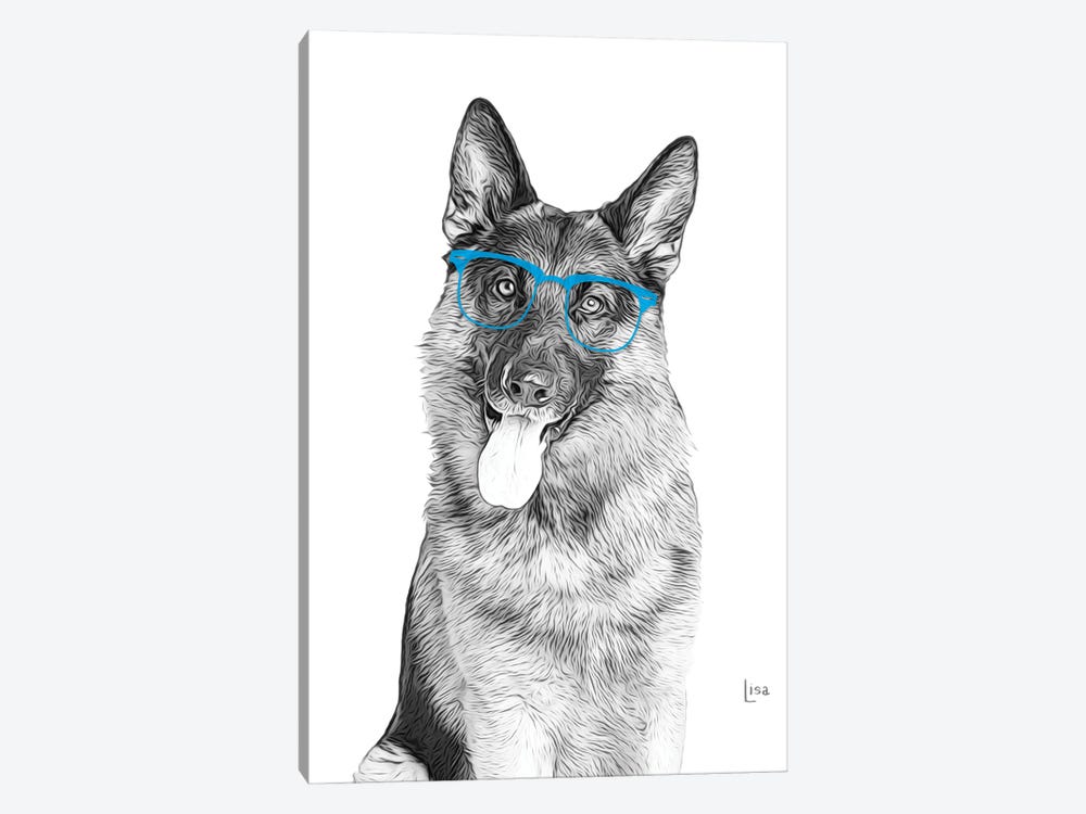 German Shepherd With Blue Glasses by Printable Lisa's Pets 1-piece Canvas Art