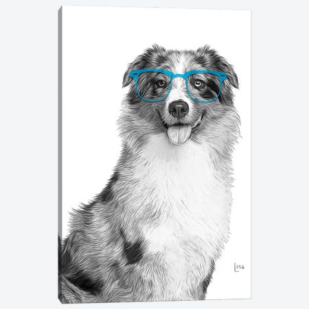Australian Shepherd With Blue Glasses Canvas Print #LIP176} by Printable Lisa's Pets Canvas Print