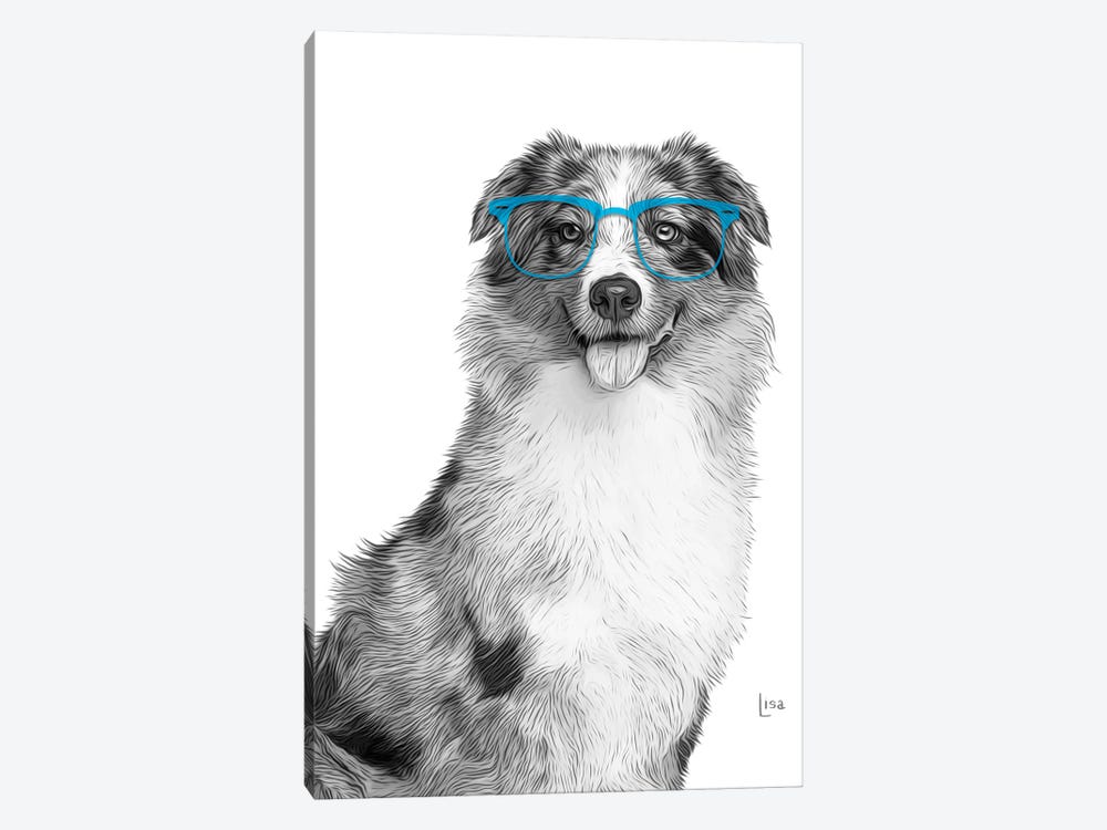 Australian Shepherd With Blue Glasses by Printable Lisa's Pets 1-piece Canvas Print
