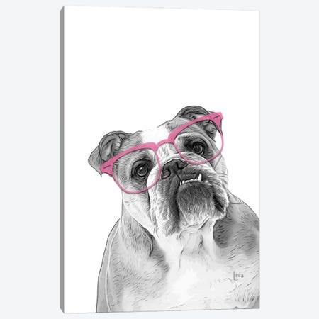 English Bulldog With Pink Glasses Canvas Print #LIP177} by Printable Lisa's Pets Canvas Print