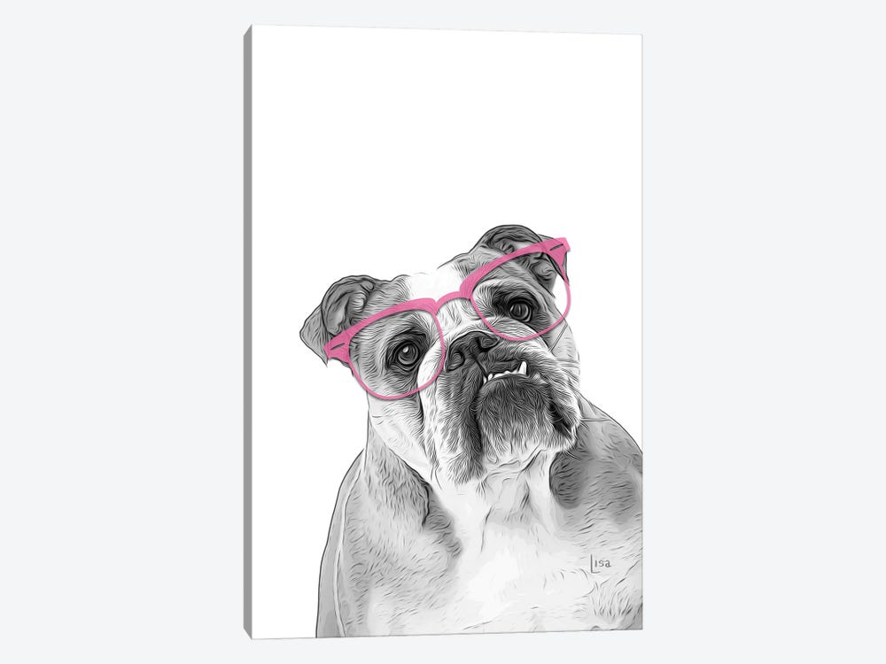 English Bulldog With Pink Glasses by Printable Lisa's Pets 1-piece Canvas Art