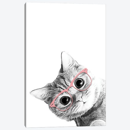 Baby Cat With Pink Glasses Canvas Print #LIP178} by Printable Lisa's Pets Canvas Art