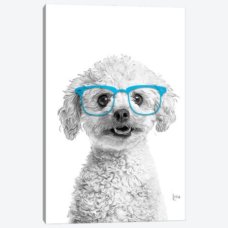 Poodle With Blue Glasses Canvas Print #LIP179} by Printable Lisa's Pets Canvas Wall Art