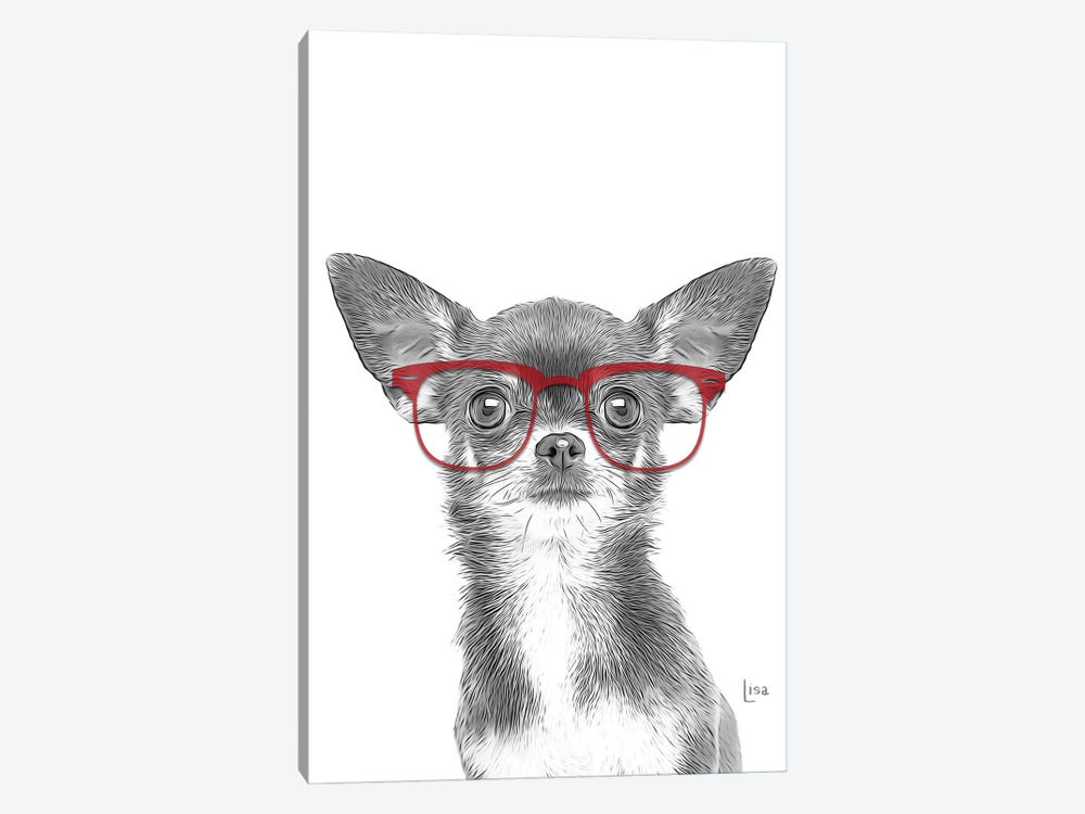 Chihuahua With Red Glasses by Printable Lisa's Pets 1-piece Canvas Wall Art