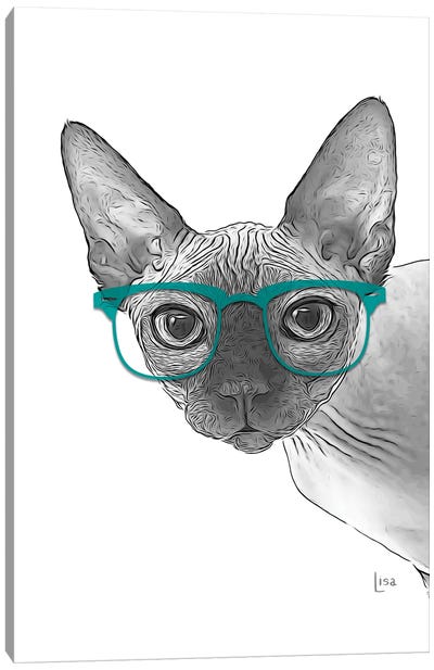 Sphynxcat With Glasses Canvas Art Print - Hairless Cat Art