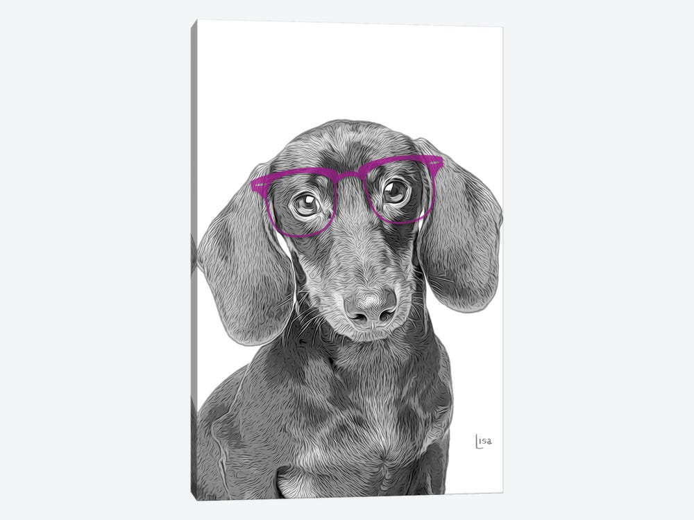 Dachshund With Violet Glasses by Printable Lisa's Pets 1-piece Canvas Art