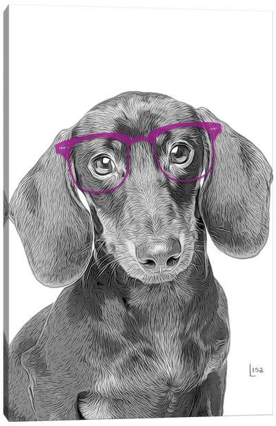 Dachshund With Violet Glasses Canvas Art Print - Printable Lisa's Pets