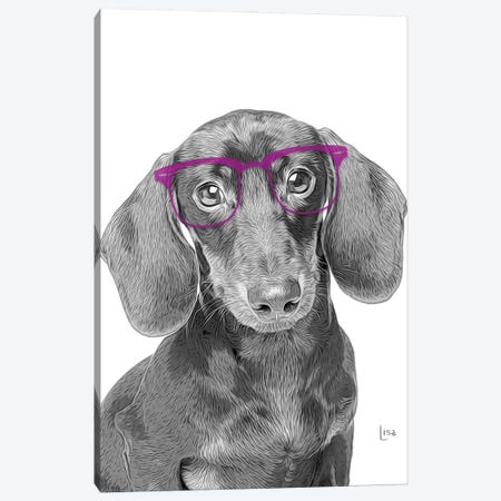 Dachshund With Violet Glasses Canvas Print #LIP182} by Printable Lisa's Pets Art Print
