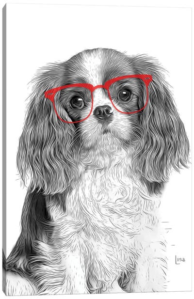 Cavalierking With Red Glasses Canvas Art Print - Cavalier King Charles Spaniel Art
