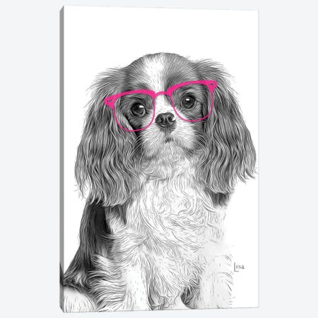 Cavalierking With Pink Glasses Canvas Print #LIP184} by Printable Lisa's Pets Canvas Artwork