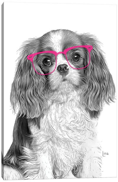 Cavalierking With Pink Glasses Canvas Art Print - Printable Lisa's Pets