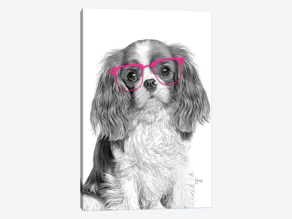 Cavalierking With Pink Glasses by Printable Lisa's Pets 1-piece Canvas Artwork