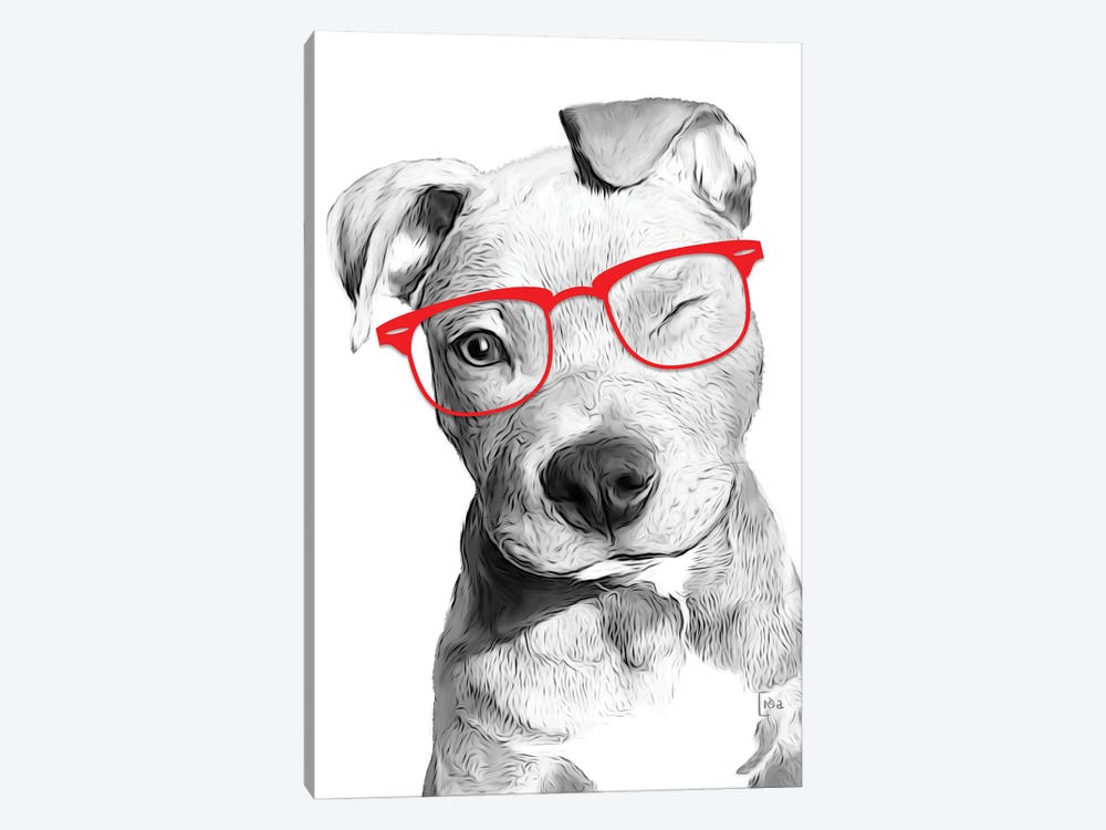 Pitbull With Red Glasses by Printable Lisa's Pets 1-piece Canvas Wall Art