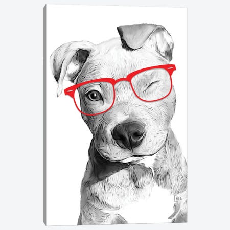 Pitbull With Red Glasses Canvas Print #LIP186} by Printable Lisa's Pets Canvas Wall Art