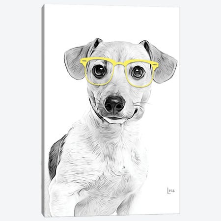 Jack Russell Terrier With Yellow Glasses Canvas Print #LIP187} by Printable Lisa's Pets Canvas Artwork