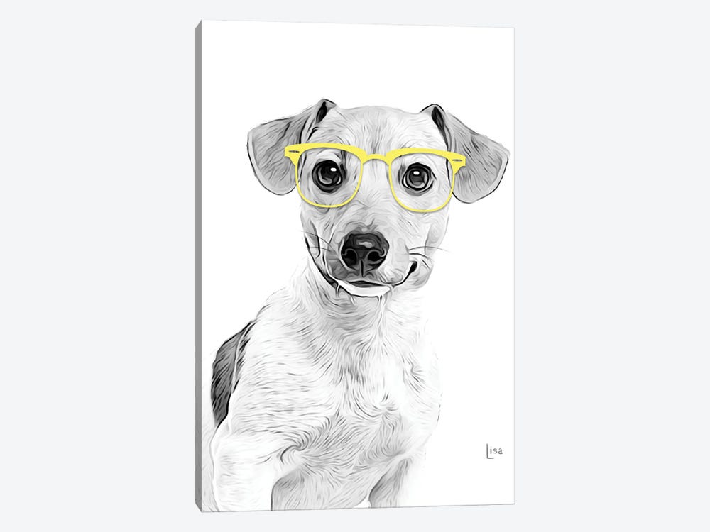 Jack Russell Terrier With Yellow Glasses by Printable Lisa's Pets 1-piece Canvas Print