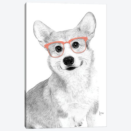 Corgy With Orange Glasses Canvas Print #LIP188} by Printable Lisa's Pets Canvas Art Print