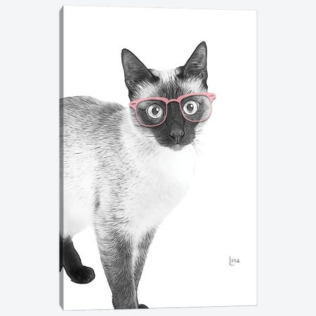 Siamese With Pink Glasses Canvas Print #LIP190} by Printable Lisa's Pets Canvas Wall Art