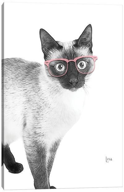 Siamese With Pink Glasses Canvas Art Print - Siamese Cat Art