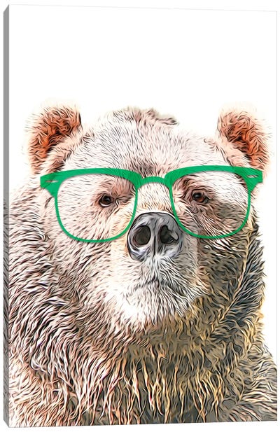 Color Bear With Green Glasses Canvas Art Print - Printable Lisa's Pets