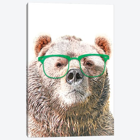 Color Bear With Green Glasses Canvas Print #LIP191} by Printable Lisa's Pets Canvas Art