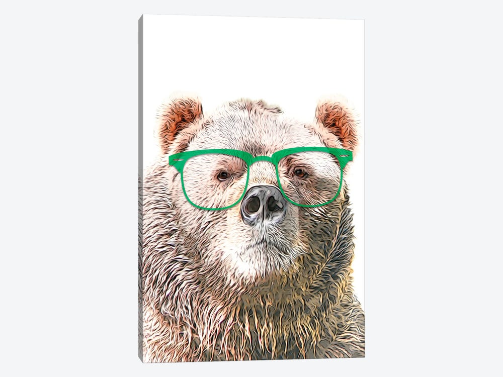 Color Bear With Green Glasses by Printable Lisa's Pets 1-piece Canvas Art