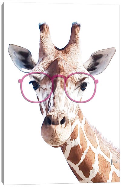 Giraffe With Pink Glasses Canvas Art Print - Printable Lisa's Pets
