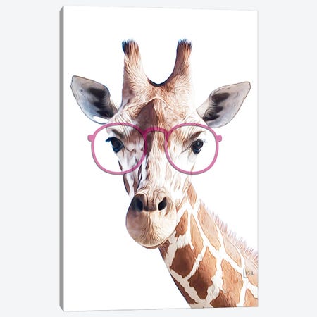 Giraffe With Pink Glasses Canvas Print #LIP194} by Printable Lisa's Pets Art Print
