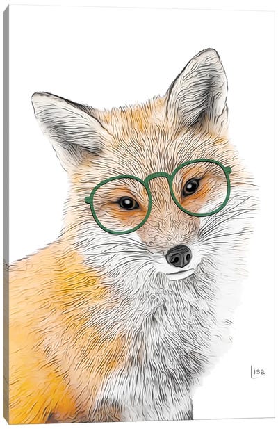 Fox With Green Glasses Canvas Art Print - Printable Lisa's Pets