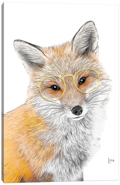 Color Fox With Yellow Glasses Canvas Art Print - Printable Lisa's Pets