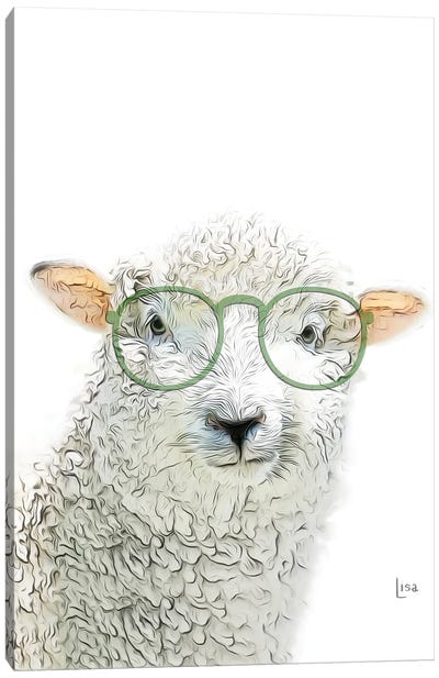 Color Sheep With Green Glasses Canvas Art Print - Sheep Art