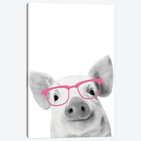 Pig With Pink Glasses Canvas Print #LIP19} by Printable Lisa's Pets Canvas Print
