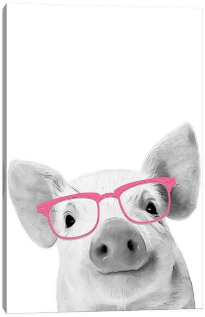 Pig With Pink Glasses Canvas Art Print - Pig Art