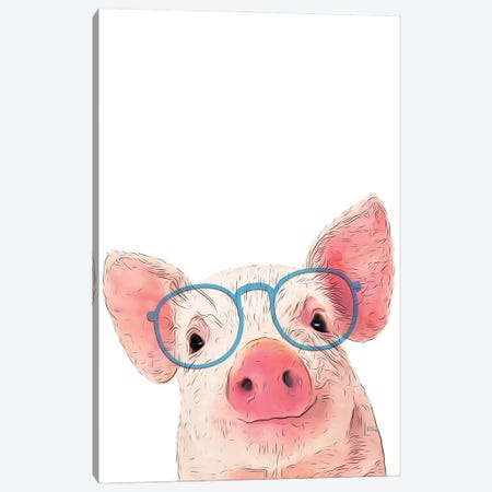 Color Pig With Blue Glasses Canvas Print #LIP200} by Printable Lisa's Pets Canvas Artwork