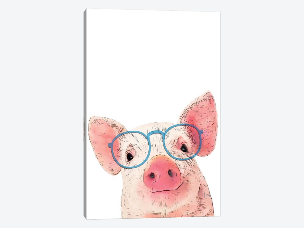 Color Pig With Blue Glasses by Printable Lisa's Pets 1-piece Canvas Wall Art