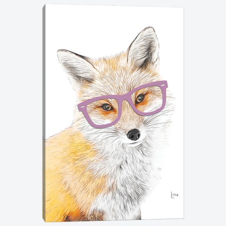 Color Fox With Purple Glasses Canvas Print #LIP201} by Printable Lisa's Pets Canvas Wall Art