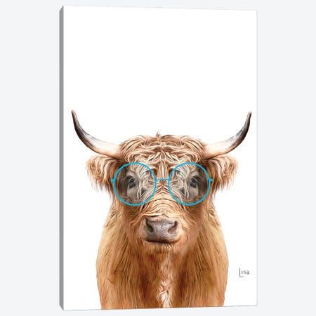 Color Cow With Blue Glasses Canvas Print #LIP205} by Printable Lisa's Pets Canvas Art Print