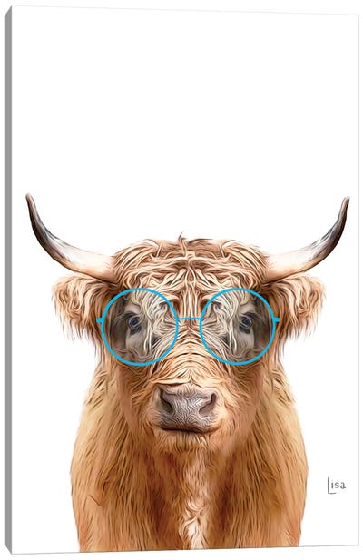 Color Cow With Blue Glasses Canvas Art Print - Highland Cow Art