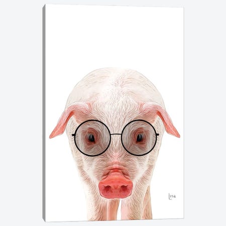 Color Pig With Black Glasses Canvas Print #LIP207} by Printable Lisa's Pets Art Print