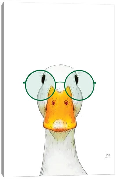Color Duck With Green Glasses Canvas Art Print - Duck Art