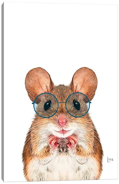 Mouse With Blue Glasses Canvas Art Print - Rodent Art