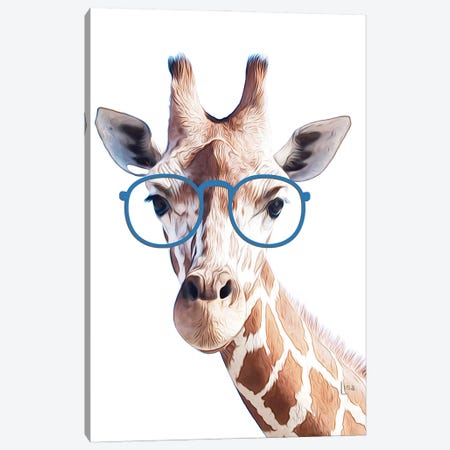Color Giraffe With Blue Glasses Canvas Print #LIP216} by Printable Lisa's Pets Canvas Art