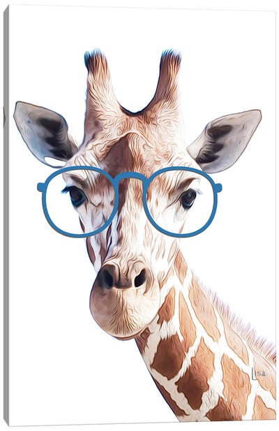 Color Giraffe With Blue Glasses Canvas Art Print - Giraffe Art
