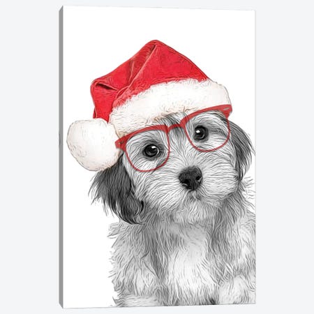 Christmas Dog With Glasses And Hat Canvas Print #LIP218} by Printable Lisa's Pets Canvas Print