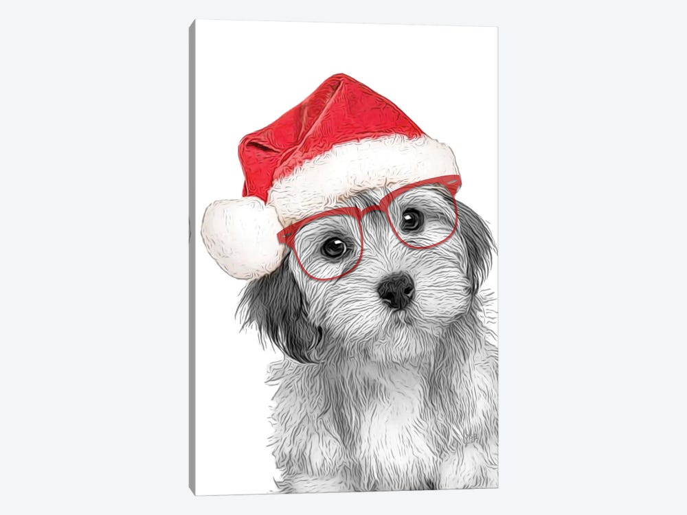 Christmas Dog With Glasses And Hat by Printable Lisa's Pets 1-piece Art Print
