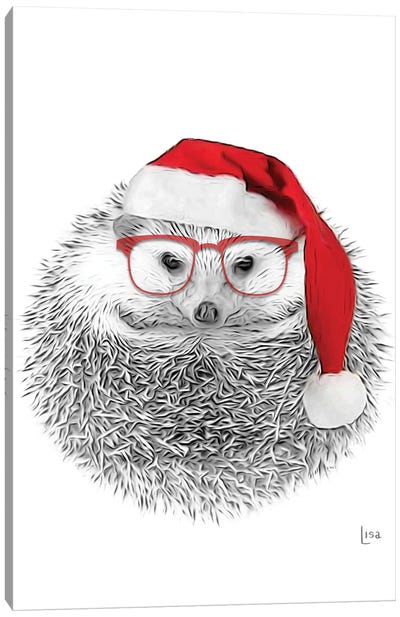 Christmas Hedgehog With Glasses And Hat Canvas Art Print - Printable Lisa's Pets
