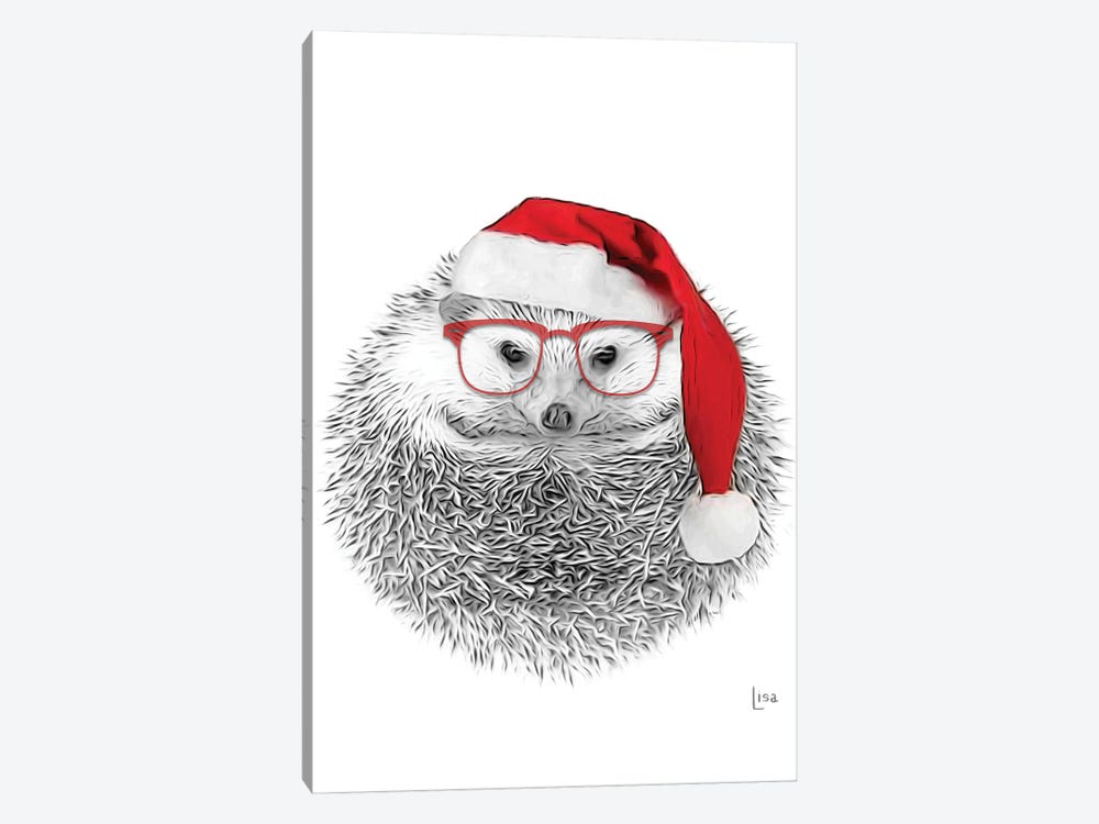 Christmas Hedgehog With Glasses And Hat by Printable Lisa's Pets 1-piece Canvas Artwork