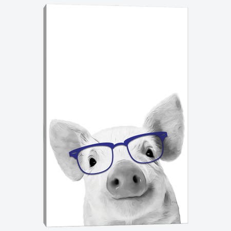 Pig With Blue Glasses Canvas Print #LIP21} by Printable Lisa's Pets Canvas Wall Art